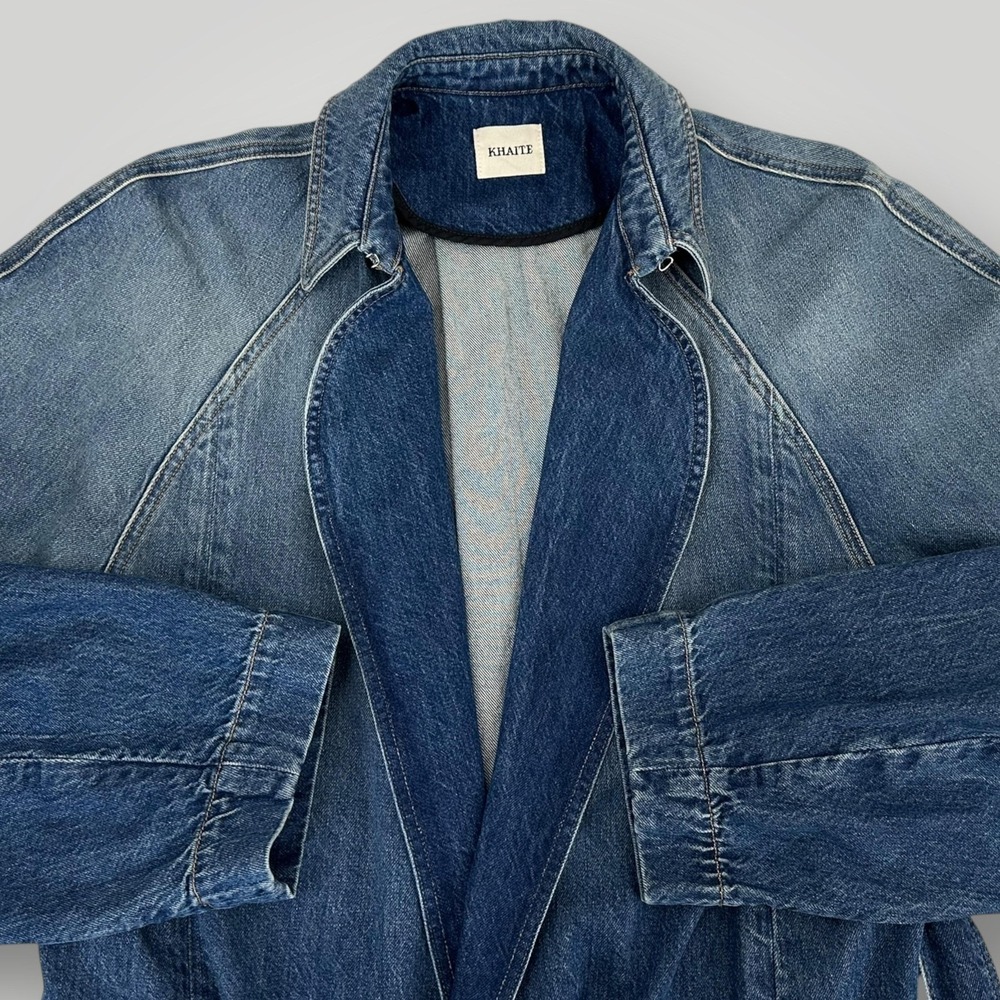 KHAITE Roth Trench Coat Small Blue Denim Belted Made Italy Prototype - Picture 11 of 14